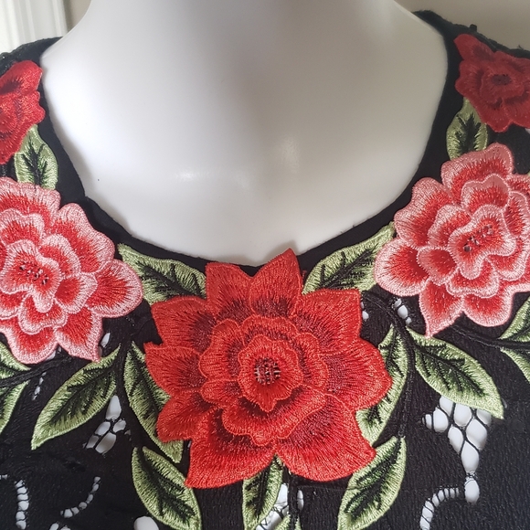 Dolce & Gabbana Black Lace Top with Red Floral Embroidery - Picture 3 of 7